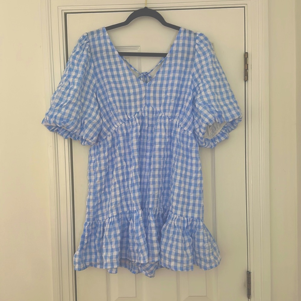 Blue Gingham Romper — New w Tags (L)